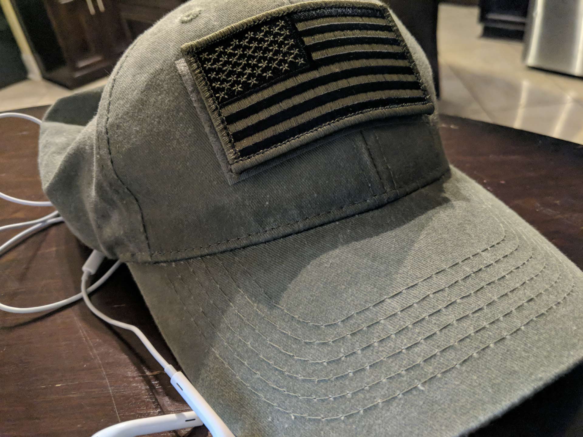 Green US flag hat vet by Michael P Wright
