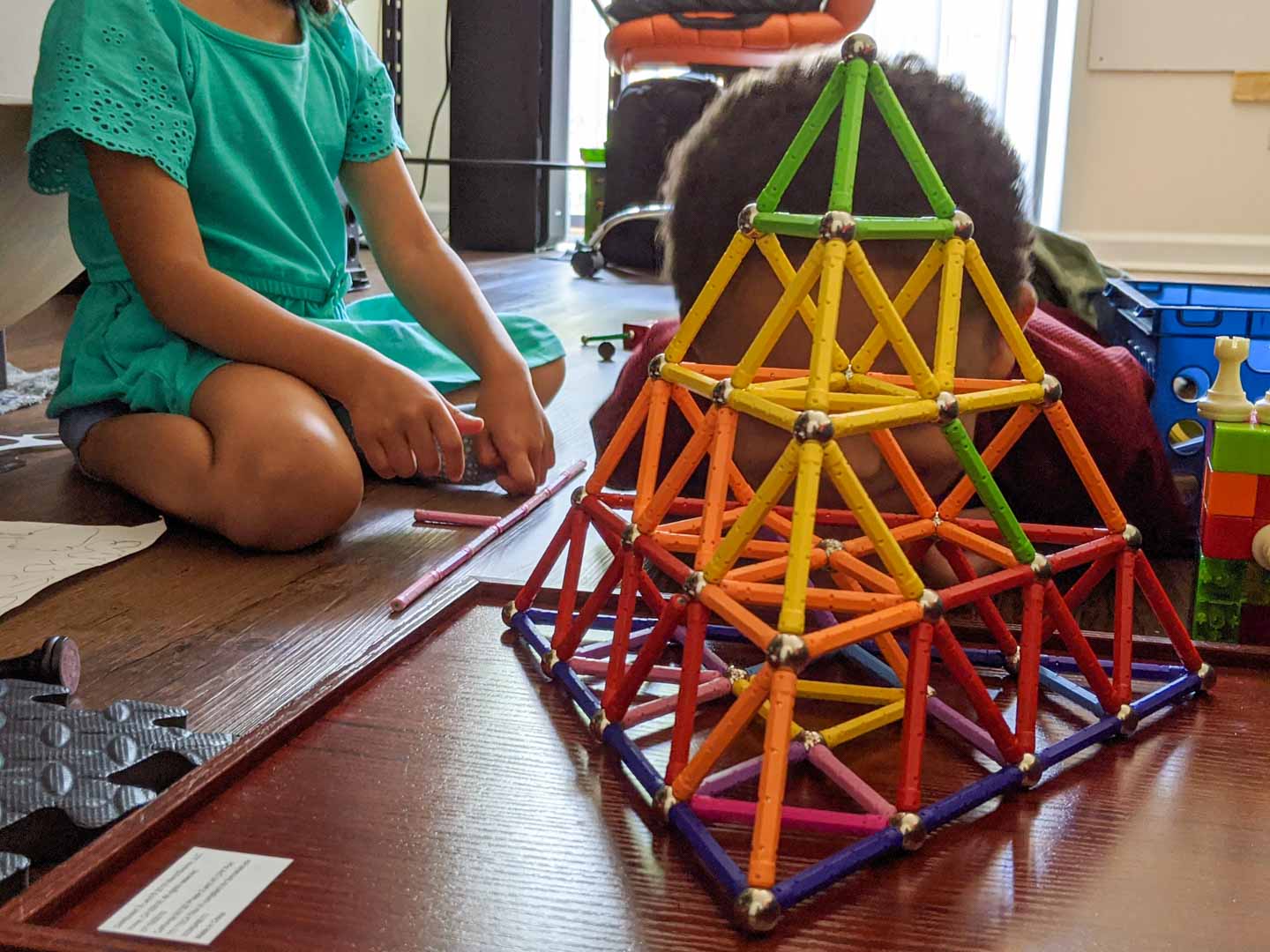 Kids and the Magnet Building Sticks pyramid