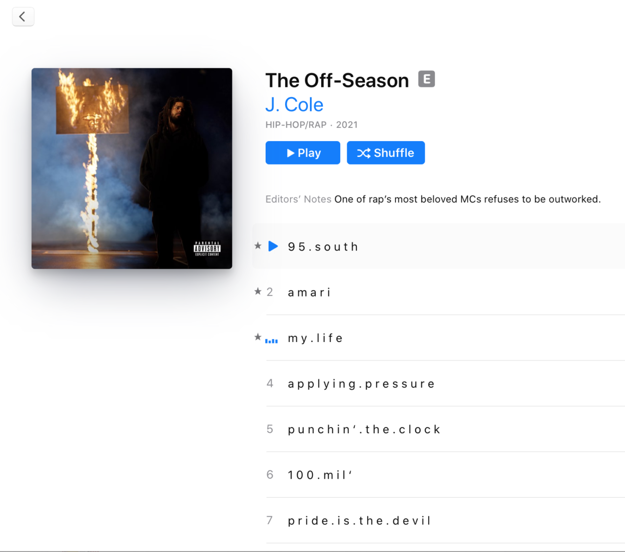 The Off-Season by J. Cole, Apple Music screen shot