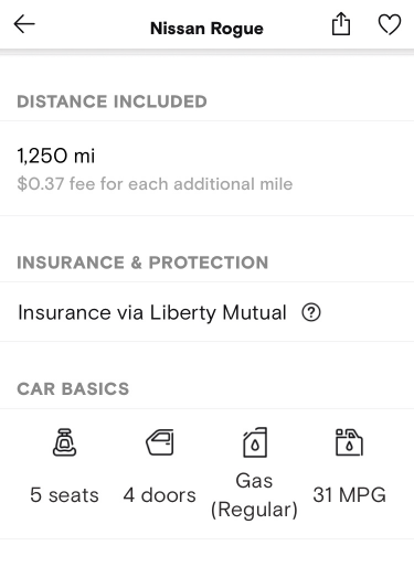 Turo app screenshot of the mileage settings of a vehicle listing similar to my Honda CRV