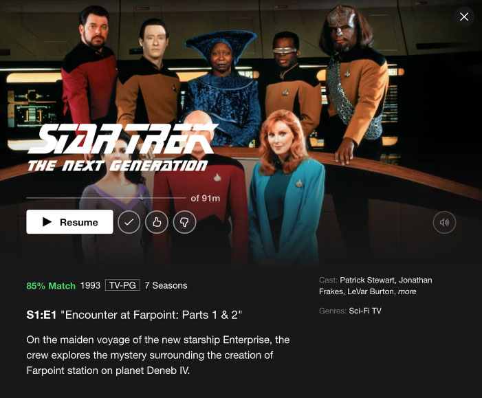 Netflix screenshot Star Trek The Next Generation
