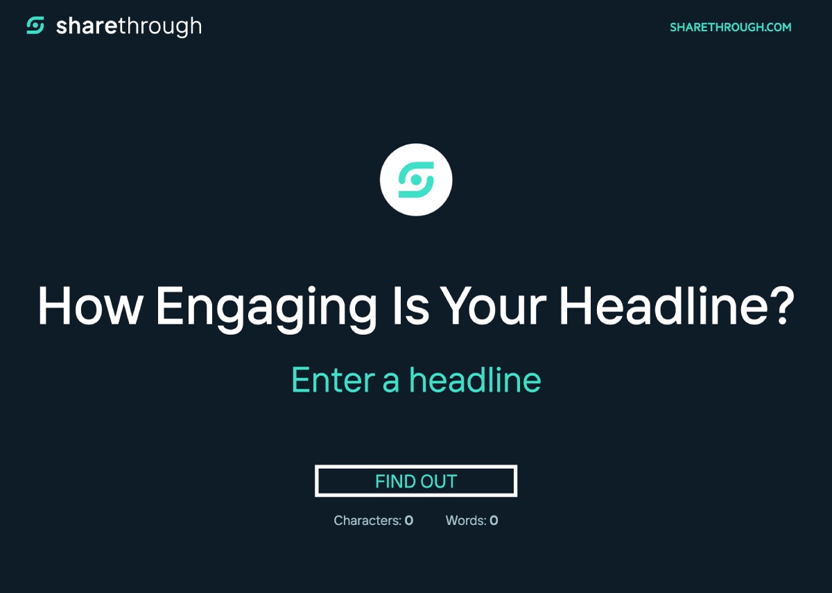 Headline Analyzer by Sharethrough web page above the fold